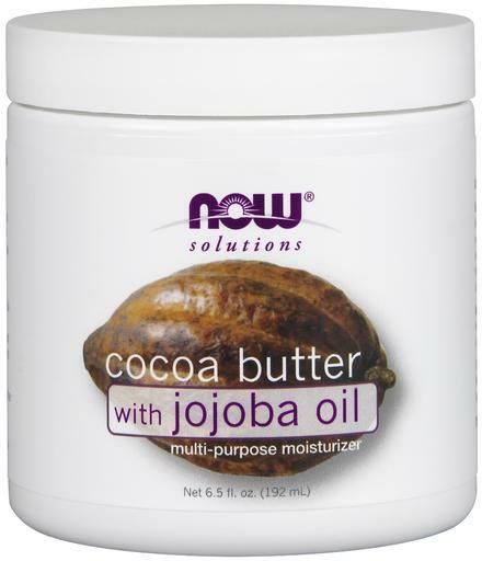 NOW Solutions Cocoa Butter with Jojoba Oil is a multi-purpose moisturizer that can be used on dry hair, scalp or skin. 75% pure cocoa butter and 25% pure jojoba.