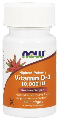 NOW Foods Vitamin D-3 helps promote structural support by maintaining strong bones, also immune system support.