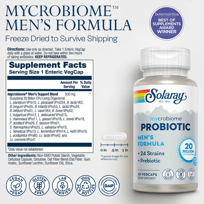 Solaray - Mycrobiome Probiotic Men's Formula, 20 Billion, 24 Strain Once Daily