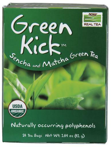 NOW Real Foods Green Kick Snecha and Matcha Green Tea with naturally occurring polyphenols.