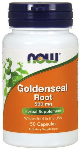 NOW Goldenseal Root 500mg herbal supplement wild crafted in the USA