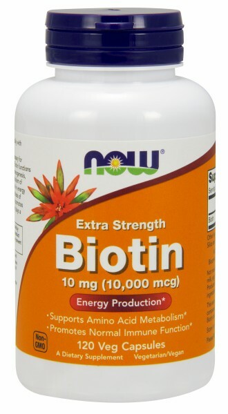 NOW Foods Extra Strength Biotin promotes energy production, supports amino acid metabolism and normal immune function.