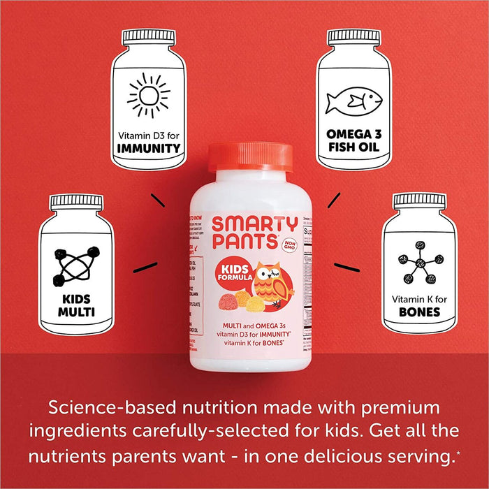 SmartyPants Kids Formula Daily Gummy Multivitamin: Vitamin C, D3, and Zinc for Immunity, Gluten Free, Omega 3 Fish Oil (DHA-EPA), , Vitamin B6, Methyl B12, 120 Count (30 Day Supply)