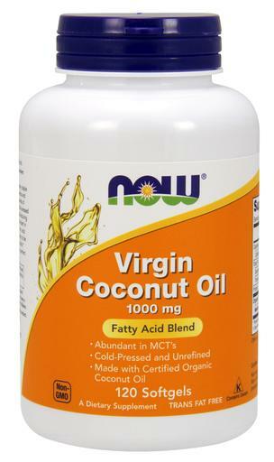 NOW Supplements Virgin Coconut Oil contains a fatty acid blend abundant in MCT's, is cold pressed, unrefined, and made with certified organic coconut oil.