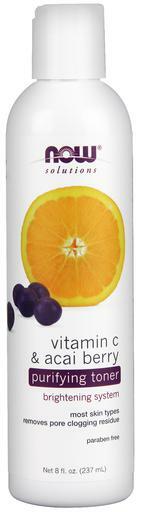 NOW Vitamin C & Acai Berry Purifying Toner is safe for most skin types, removes pore-clogging residue. Paraben Free.