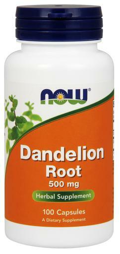 NOW Dandelion Root 500mg herbal supplement capsules.