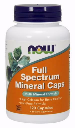 NOW Full Spectrum Mineral caps are an iron-free, multi-mineral formula with high calcium content for bone health.