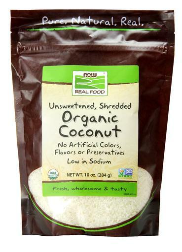 NOW Foods Organic Shredded Coconut is unsweetened and is a natural source of healthy fatty acids.