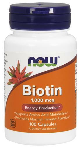 NOW 1000 mcg Biotin aids in energy production, supports amino acid metabolism and promotes normal immune function.