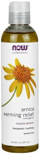 NOW Solutions Arnica Warming Relief Massage Oil helps relieve muscle tension, aches and pains. Therapeutic and soothing. Paraben free. Gluten free.