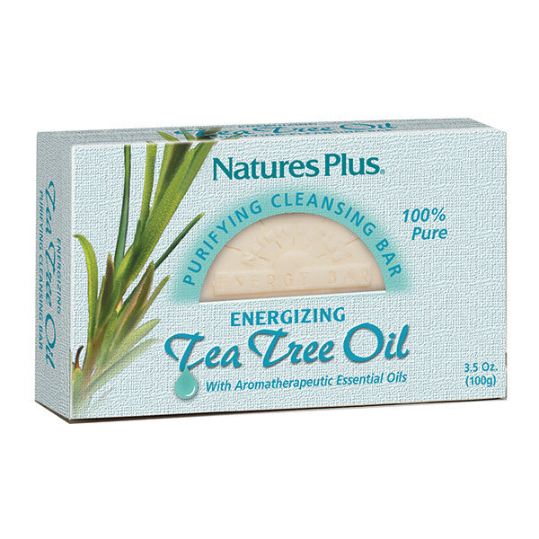 Nature's Plus® Energizing Cleansing Bars are the perfect union of aromatherapeutic plant extracts and 100% pure and natural cleansing ingredients. Each invigorating bar excites the senses with a powerful array of plant and flower essential oils and essences, while gently purifying and maintaining the delicate moisture balance of the skin. Our Tea Tree Oil Cleansing Bar is an antibacterial formula designed to purify your skin. Experience the antiseptic and mildly astringent properties of 100% pure Tea Tree O