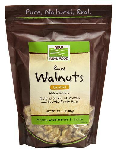NOW Real Food Raw, Unsalted Halves & Pieces, Raw Walnuts are a natural source of protein and healthy fatty acids.