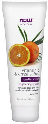 NOW Solutions Vitamin C & Oryza Sativa Gentle Scrub removes dead skin cells, is gentle enough for daily use. Paraben Free and Gluten Free.