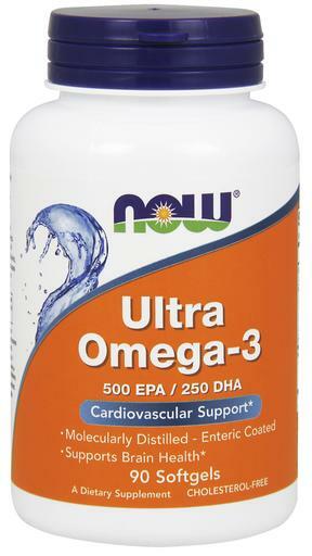 NOW Ultra Omega-3 fish oil provides cardiovascular support, supports brain health and is molecularly distilled.
