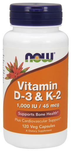 NOW Vitamin D3, 1000UI & K2 400mcg supports cardiovascular and bone health.