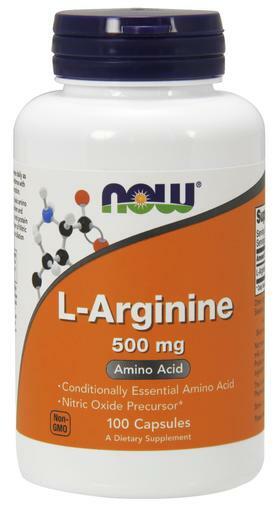 L-Arginine, 500 mg, conditionally essential pharmaceutical grade amino acid.