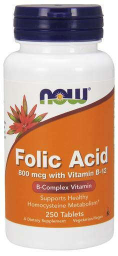 NOW - Folic Acid 800mcg + B-12 25mcg, 250 Tablets